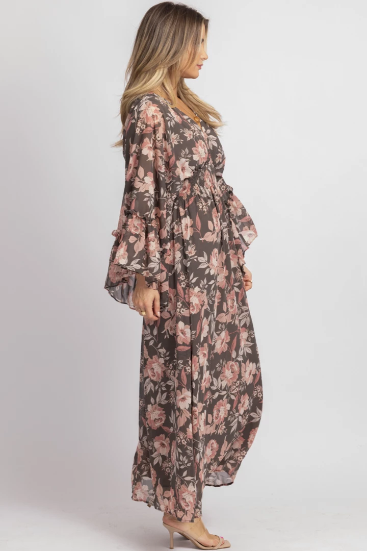 DRESS FORUM NEW ARRIVALS CHARCOAL ROSE BUTTERFLY SLEEVED MIDI DRESS 6 DRESS FORUM NEW ARRIVALS CHARCOAL ROSE BUTTERFLY SLEEVED MIDI DRESS