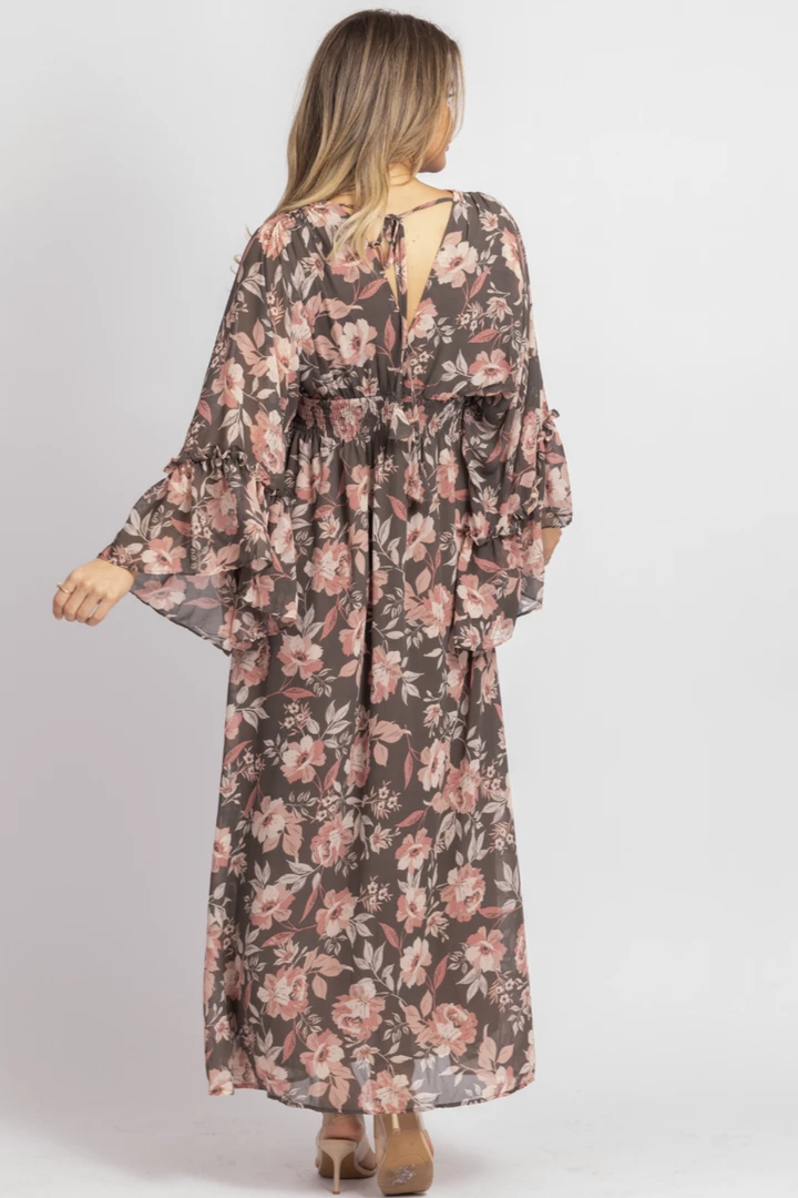 DRESS FORUM NEW ARRIVALS CHARCOAL ROSE BUTTERFLY SLEEVED MIDI DRESS 8 DRESS FORUM NEW ARRIVALS CHARCOAL ROSE BUTTERFLY SLEEVED MIDI DRESS