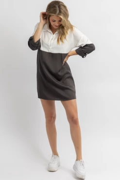 DEE ELLY CHARCOAL COLORBLOCK TUNIC SHIRT DRESS NEW ARRIVALS