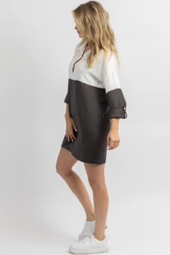 DEE ELLY CHARCOAL COLORBLOCK TUNIC SHIRT DRESS NEW ARRIVALS