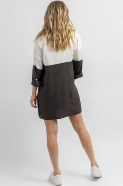 DEE ELLY CHARCOAL COLORBLOCK TUNIC SHIRT DRESS NEW ARRIVALS