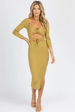 ENDLESS BLU GREEN GRASS CROSS FRONT CUTOUT MIDI DRESS NEW ARRIVALS