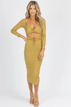 ENDLESS BLU GREEN GRASS CROSS FRONT CUTOUT MIDI DRESS NEW ARRIVALS