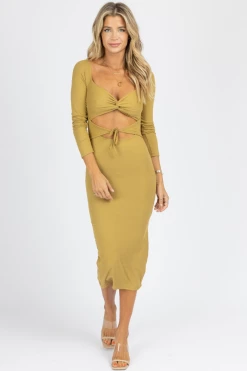 ENDLESS BLU GREEN GRASS CROSS FRONT CUTOUT MIDI DRESS NEW ARRIVALS