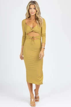 ENDLESS BLU GREEN GRASS CROSS FRONT CUTOUT MIDI DRESS NEW ARRIVALS