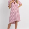CEZELE CHERRY STRIPE BUTTON FRONT MIDI DRESS