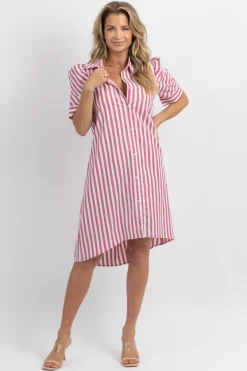 CEZELE CHERRY STRIPE BUTTON FRONT MIDI DRESS