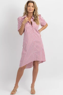 CEZELE CHERRY STRIPE BUTTON FRONT MIDI DRESS