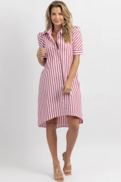 CEZELE CHERRY STRIPE BUTTON FRONT MIDI DRESS