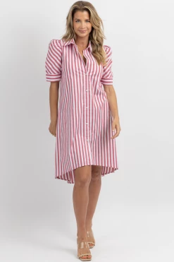 CEZELE CHERRY STRIPE BUTTON FRONT MIDI DRESS