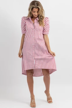 CEZELE CHERRY STRIPE BUTTON FRONT MIDI DRESS
