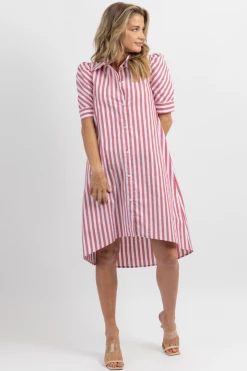 CEZELE CHERRY STRIPE BUTTON FRONT MIDI DRESS