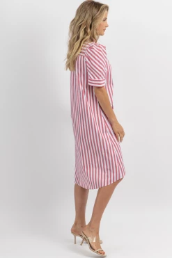 CEZELE CHERRY STRIPE BUTTON FRONT MIDI DRESS