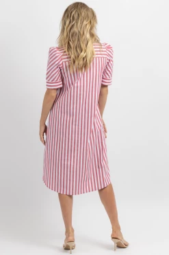 CEZELE CHERRY STRIPE BUTTON FRONT MIDI DRESS