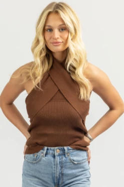 TREND SHOP CHOCOLATE CROSSNECK HALTER TOP 7 TREND SHOP CHOCOLATE CROSSNECK HALTER TOP