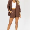 CRESCENT HIGH QUALITY MOCHA LINED BLAZER SHORT SET NEW ARRIVALS