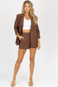 CRESCENT HIGH QUALITY MOCHA LINED BLAZER SHORT SET NEW ARRIVALS