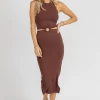 ENDLESS BLU MOCHA O-RING HALTER TIE MIDI DRESS