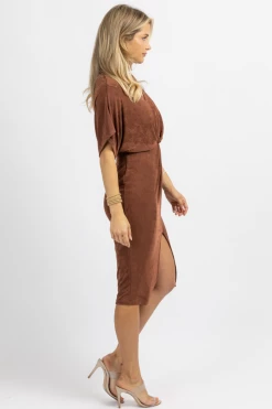 LOVELY DAY CHOCOLATE SLINKY FRONT TWIST MIDI DRESS *BACK IN STOCK* NEW ARRIVALS