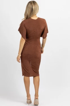 LOVELY DAY CHOCOLATE SLINKY FRONT TWIST MIDI DRESS *BACK IN STOCK* NEW ARRIVALS