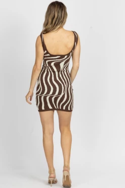 BAILEY ROSE CHOCOLATE ZEBRA KNIT MINI DRESS NEW ARRIVALS