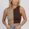 BAILEY ROSE NEW ARRIVALS CHOCOLATE + COFFEE COLOR BLOCK CROP TANK
