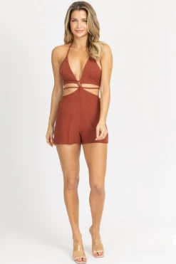ENDLESS BLU CINNAMON MULTI-WAY CUTOUT TIE BACK ROMPER