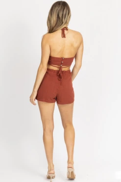 ENDLESS BLU CINNAMON MULTI-WAY CUTOUT TIE BACK ROMPER