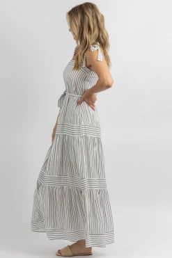 CEZELE NEW ARRIVALS COASTLINE PINSTRIPE TIE BELT MAXI DRESS