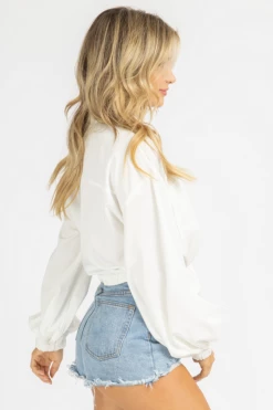 FORE COLLECTION COLLARED PUFF SLEEVE DRAWSTRING BLOUSE *BACK IN STOCK*