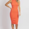 WINWIN APPAREL CORAL MOCKNECK SLEEVELESS MIDI DRESS NEW ARRIVALS