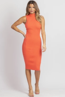 WINWIN APPAREL CORAL MOCKNECK SLEEVELESS MIDI DRESS NEW ARRIVALS