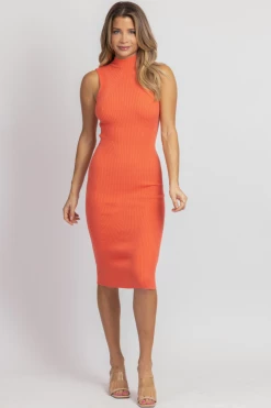 WINWIN APPAREL CORAL MOCKNECK SLEEVELESS MIDI DRESS NEW ARRIVALS