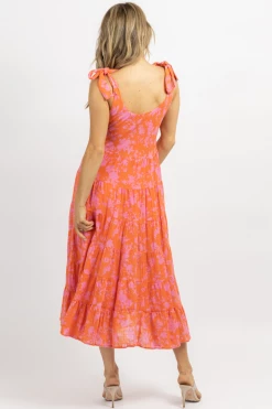 OLIVACEOUS CORAL + PINK FLORAL MIDI DRESS 9 OLIVACEOUS CORAL + PINK FLORAL MIDI DRESS