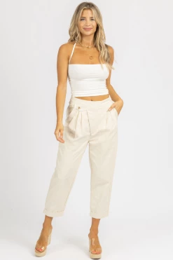 MABLE CREAM WOVEN ASYMMETRICAL BUTTON PANTS CLOTHING