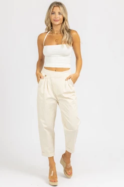 MABLE CREAM WOVEN ASYMMETRICAL BUTTON PANTS CLOTHING