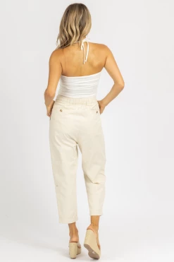 MABLE CREAM WOVEN ASYMMETRICAL BUTTON PANTS CLOTHING