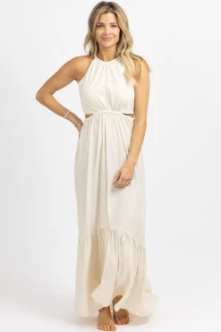 EDIT BY NINE CREAM BRAIDED NECK OPEN SIDE MAXI DRESS NEW ARRIVALS
