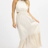 EDIT BY NINE CREAM BRAIDED NECK OPEN SIDE MAXI DRESS NEW ARRIVALS