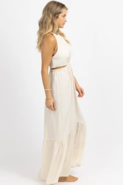 EDIT BY NINE CREAM BRAIDED NECK OPEN SIDE MAXI DRESS NEW ARRIVALS