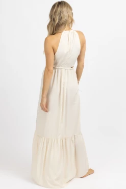 EDIT BY NINE CREAM BRAIDED NECK OPEN SIDE MAXI DRESS NEW ARRIVALS