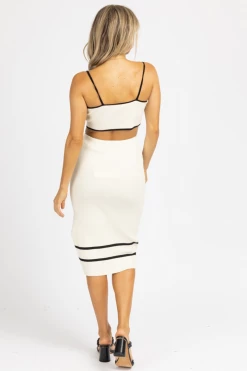ENDLESS BLU CLOTHING IVORY + BLACK CONTRAST KNIT MIDI SET