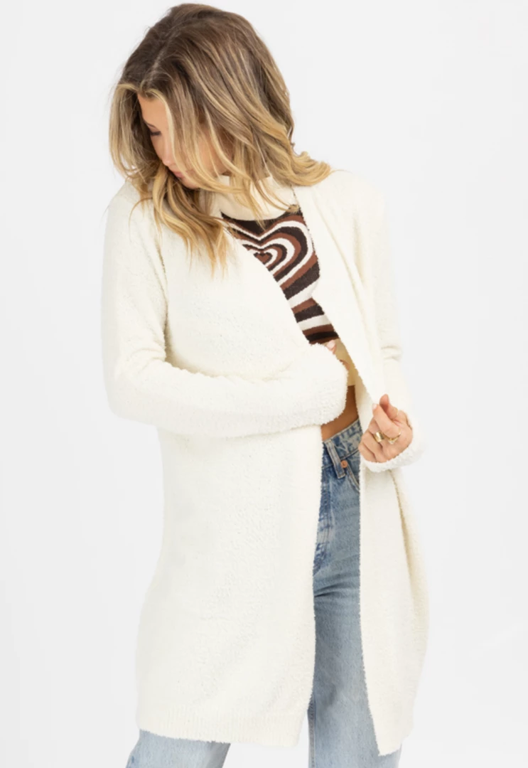 HEM & THREAD INC. NEW ARRIVALS CREAM COZIEST OPEN FRONT CARDIGAN 4 HEM & THREAD INC. NEW ARRIVALS CREAM COZIEST OPEN FRONT CARDIGAN