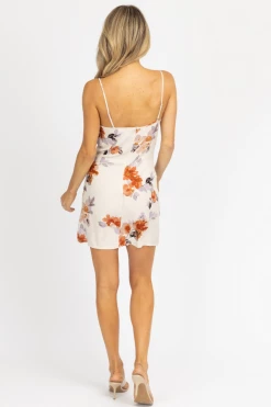 BLUE BLUSH NEW ARRIVALS OATMEAL FLORAL COWL MINI DRESS