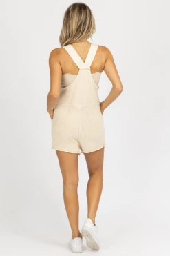 MABLE CLOTHING CREAM SLEEVELESS KNIT OVERALL ROMPER