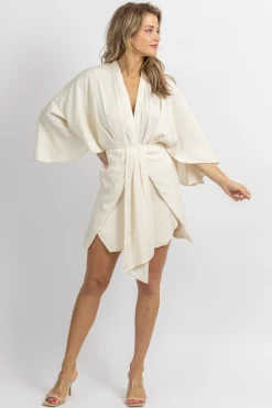 MABLE CREAM LINEN DOLMAN SLEEVE MINI DRESS NEW ARRIVALS