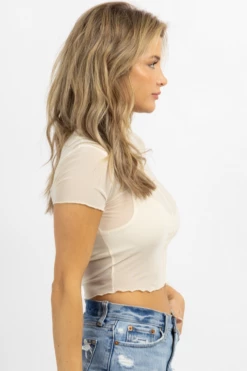 MIOU MUSE CREAM SHEER MESH + TANK CROP TOP NEW ARRIVALS