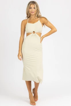 CRESCENT BEIGE O-RING LENNON MIDI DRESS