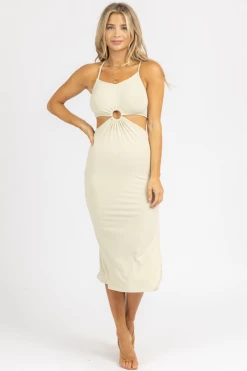 CRESCENT BEIGE O-RING LENNON MIDI DRESS