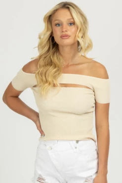 REHAB NEW ARRIVALS CREAM OFF SHOULDER OPEN FRONT TOP